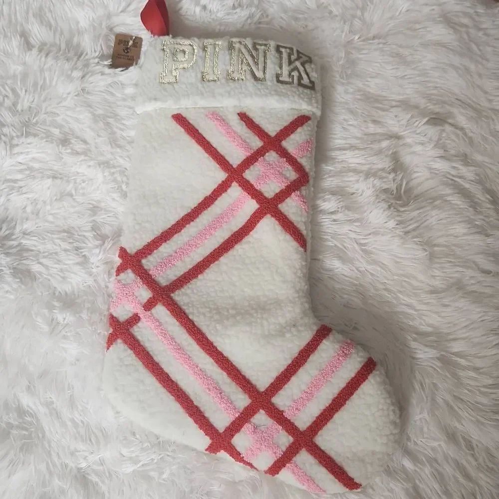 VIctoria Secret Pink Christmas candy cane stocking